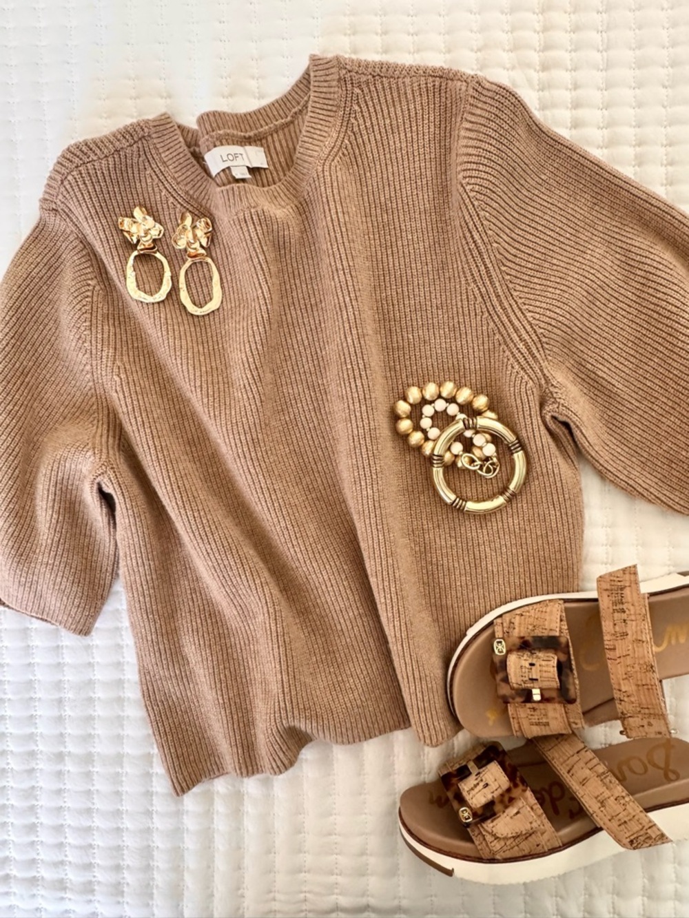 LOFT Relaxed Sweater Tee Warm Sand Sz M